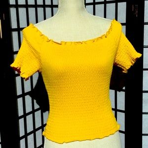 Over the shoulder yellow blouse